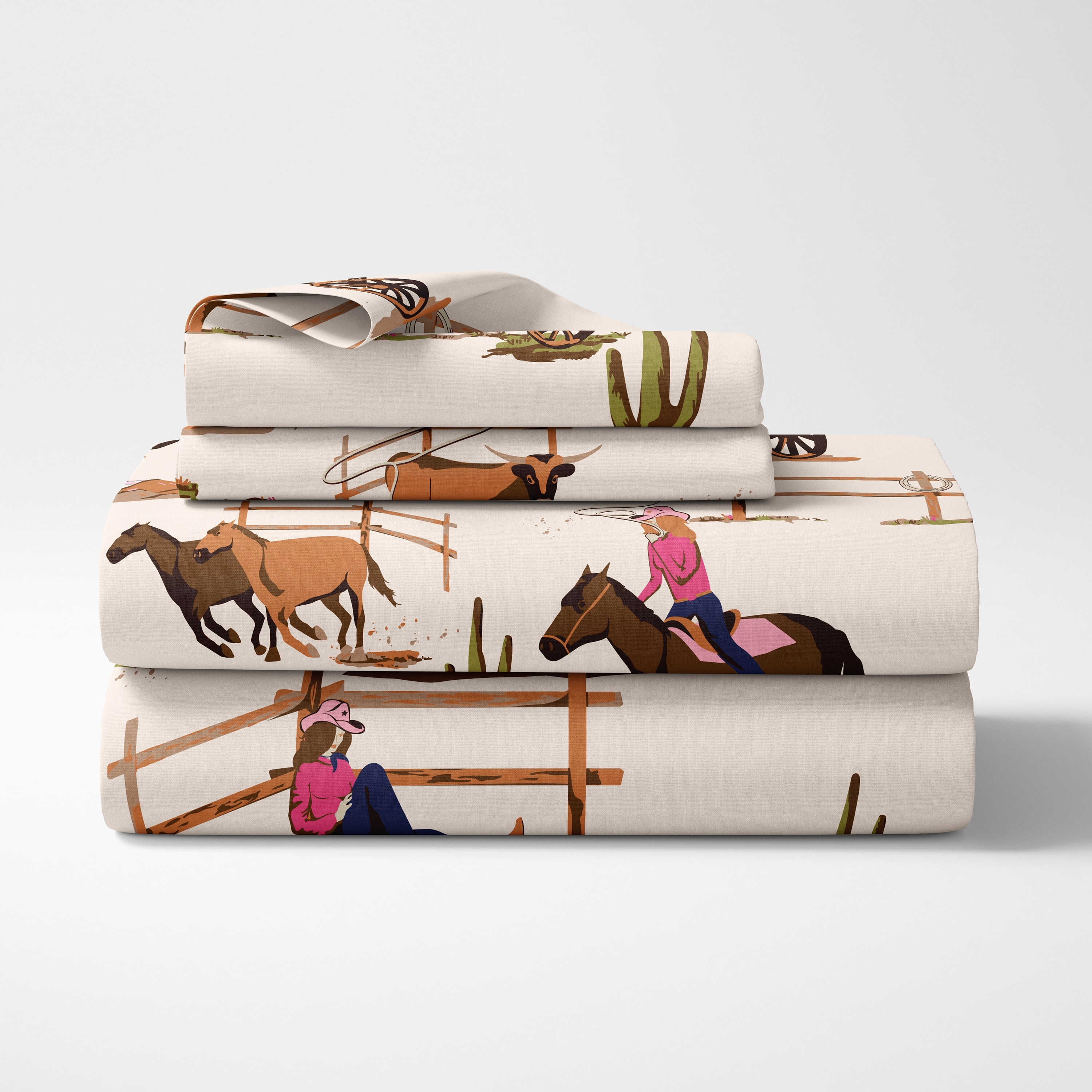 Sweet Jojo Designs Western Cowgirl Girl 4p Queen Sheet Set Wild West Vintage Country Retro Animal Horse Southwest Pink Blue Tan Bed Bath Beyond 39016959
