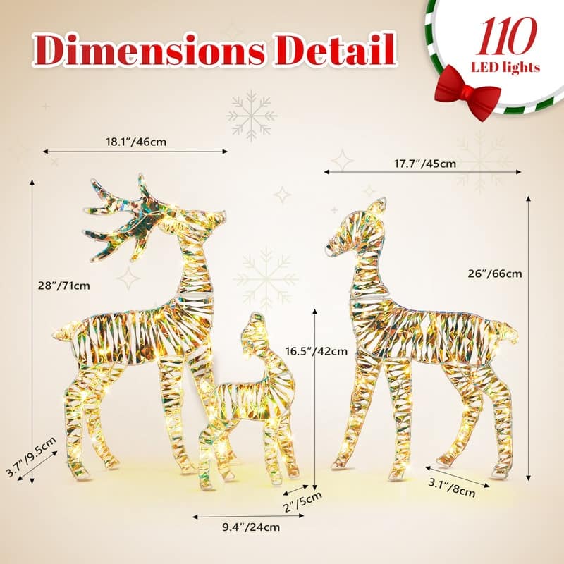 3-Piece Lighted Iridescent Christmas Reindeer Family Set Outdoor Decorations 2d