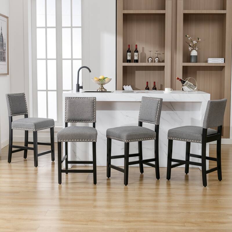 24 Inches Fabric Upholstered Counter Height Bar stools with Back and Silver Nailhead Trim Set of 2