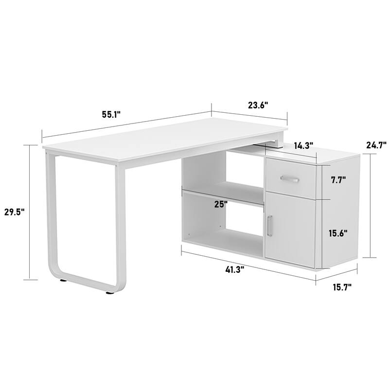 55" L-Shaped Computer Desk Storage Workstation for Productivity Style