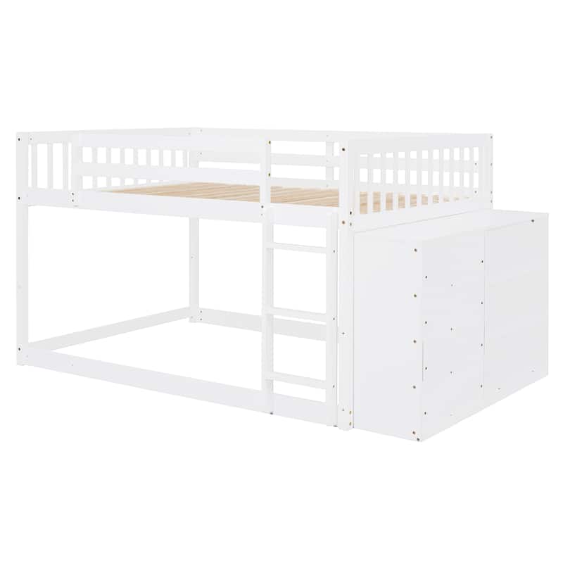 Twin over Twin / Full over Full Bunk Bed with 4 Drawers and 3 Shelves, Wooden Kids Storage Bed Frame with Ladder