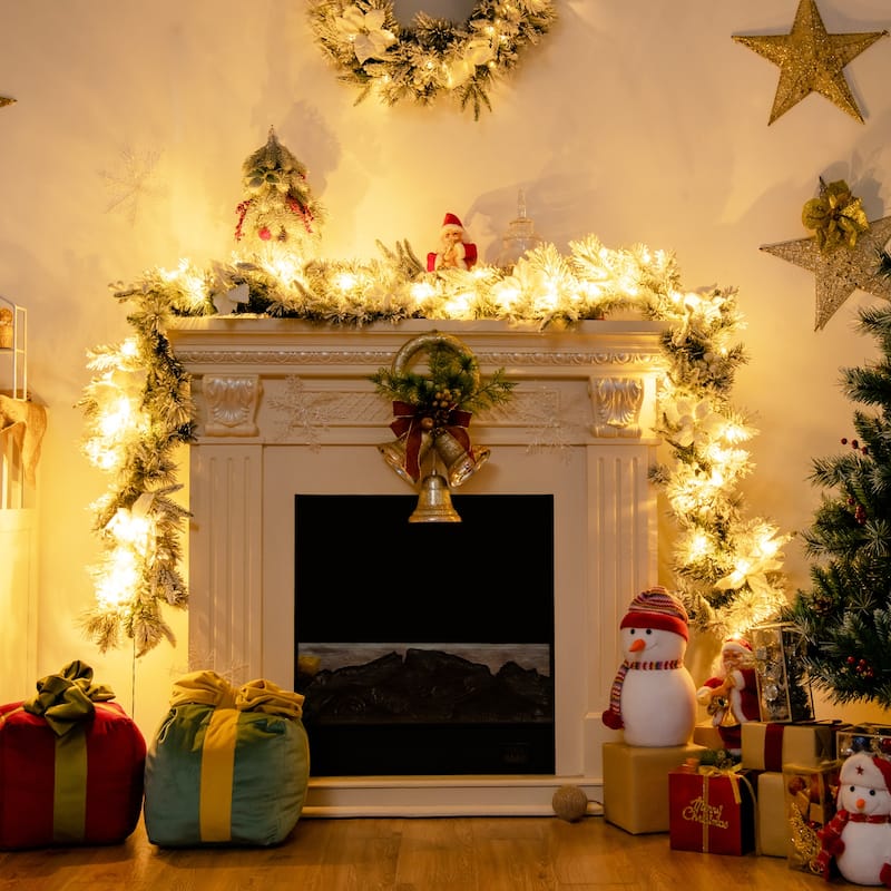 Costway 9ft Pre-lit Snowy Christmas Garland w/ Berries Poinsettia - See Details