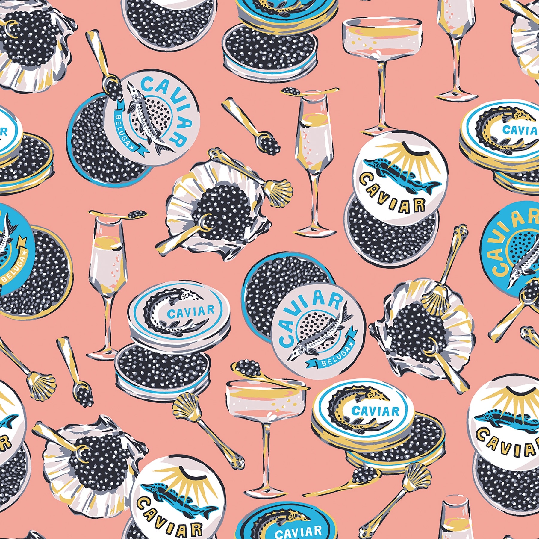 Champagne and Caviar Salmon Peel and Stick Wallpaper