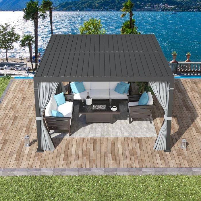 EROMMY Outdoor Louvered Pergola Gazebo with Adjustable Aluminum Rainproof Roof