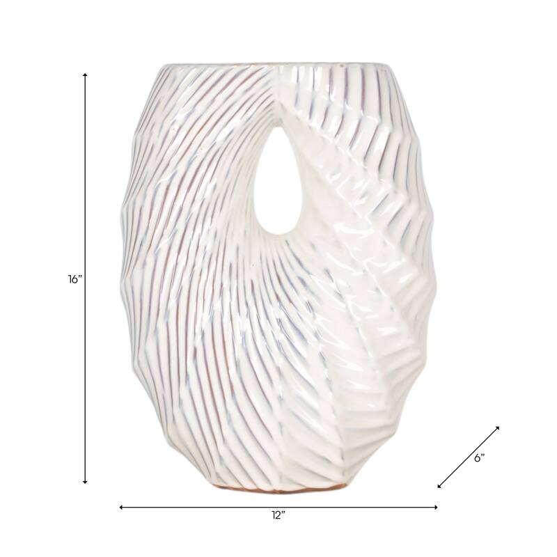 Ceramic Decorative Vase with Coastal Shell and Wavy Textured Design