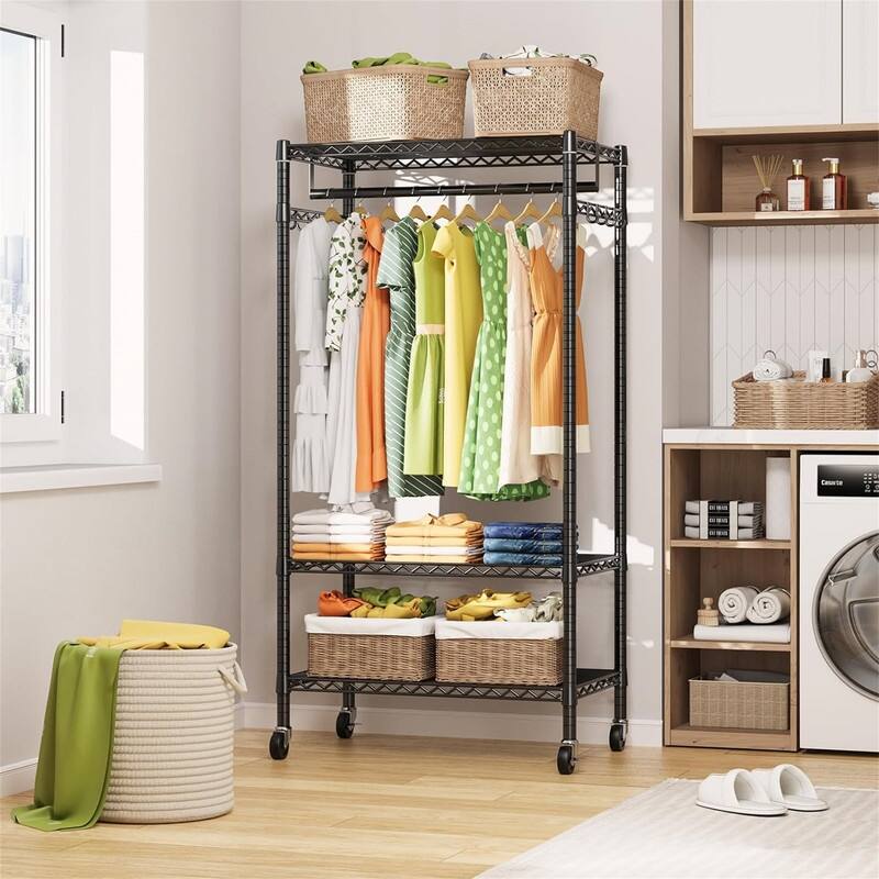 3 Tiers Rolling Garment Rack for Hanging Clothes - 17.71"D x 29.53"W x 72.83"H