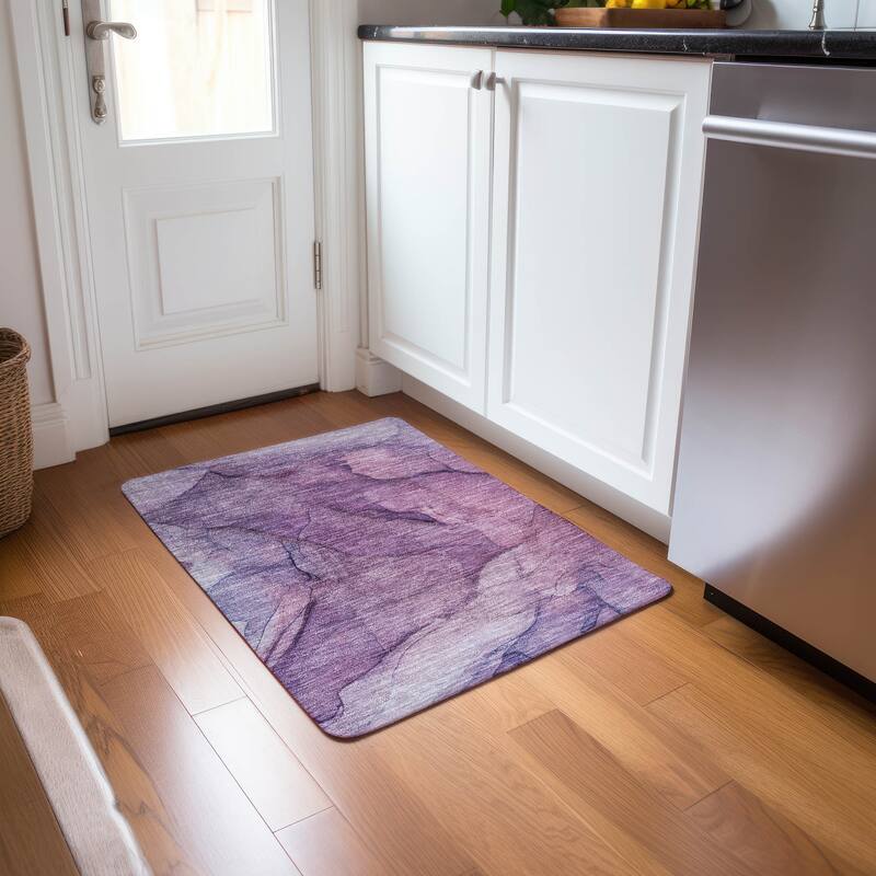 Machine Washable Indoor/ Outdoor Chantille Contemporary Abstract Rug - Purple - 1'8" x 2'6"