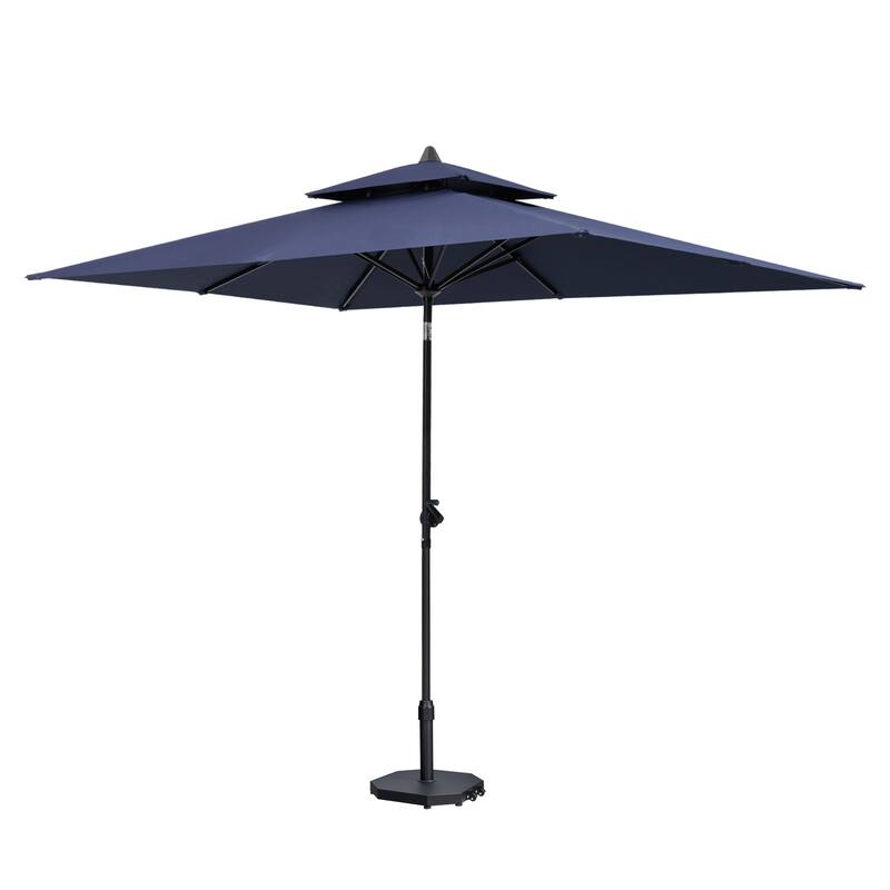 9 x 5 FT Outdoor Patio Double Top Market Umbrella and Base Stand with Wheels