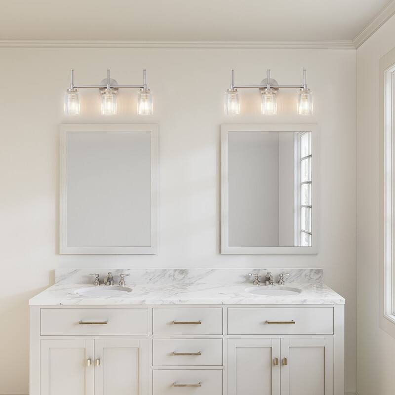 KAWOTI 22"Wide 3-Light Bathroom Vanity Light with Ribbed Glass Shade