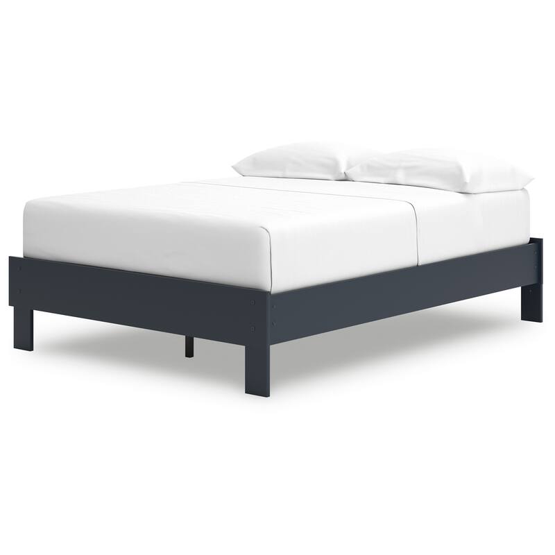 Cian Full Size Platform Bed, Shaker Style Design, Navy Blue Wood Frame