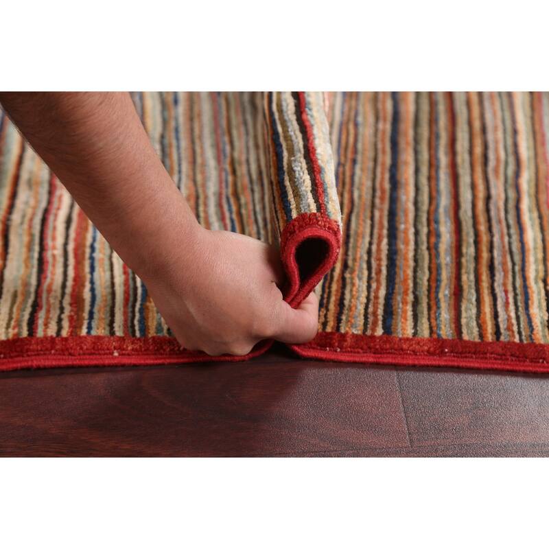 Striped Modern Gabbeh Kashkoli Oriental Area Rug Handmade Wool Carpet - 4'9" x 6'6"