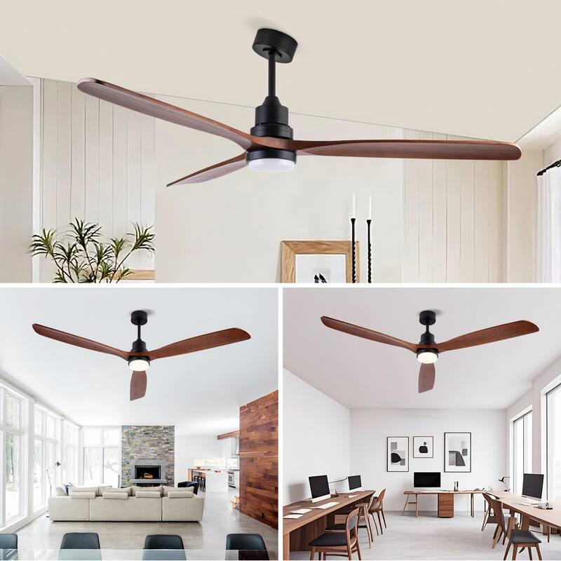 72 Inch Modern Ceiling Fan With 3 Color Dimmable 3 Solide Wood Blades Remote Control Reversible DC Motor With LED Light