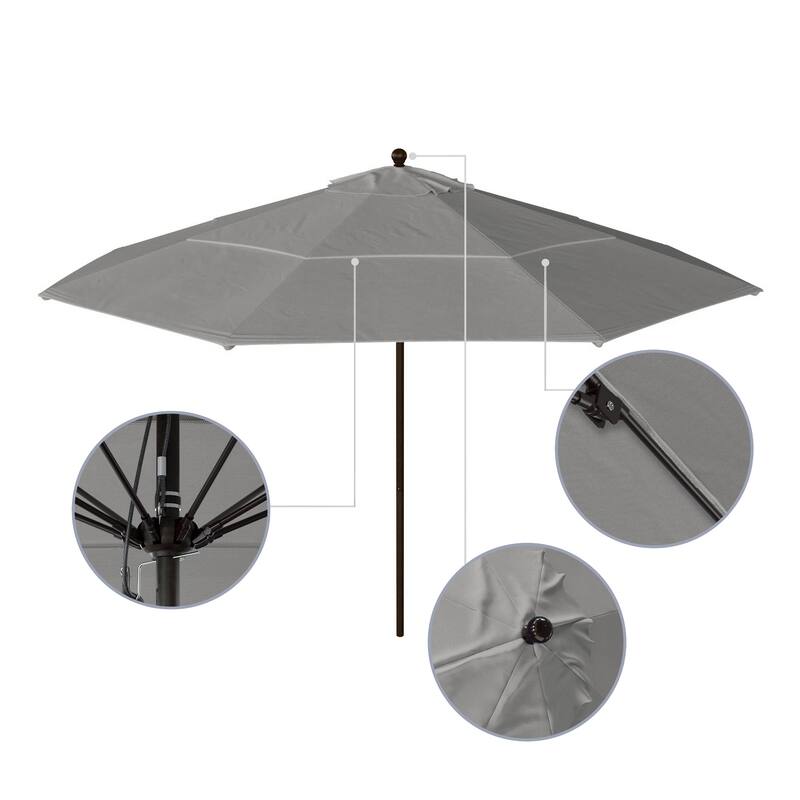 California Umbrella 11' Venture Series Patio Umbrella, Bronze Aluminum Pole Fiberglass Ribs Pulley Lift Sunbrella