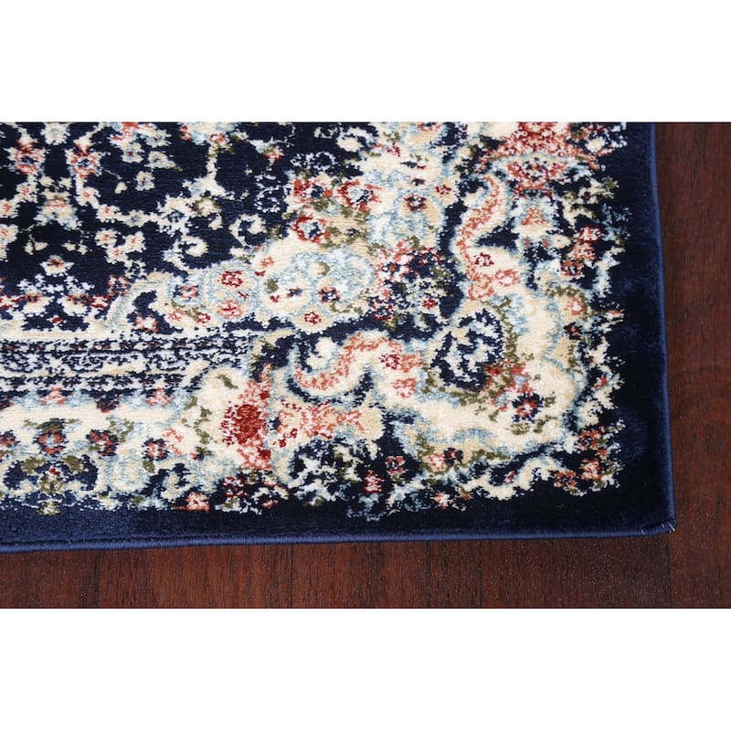 Navy Blue Floral Medallion Transitional Turkish Rug Oriental Carpet