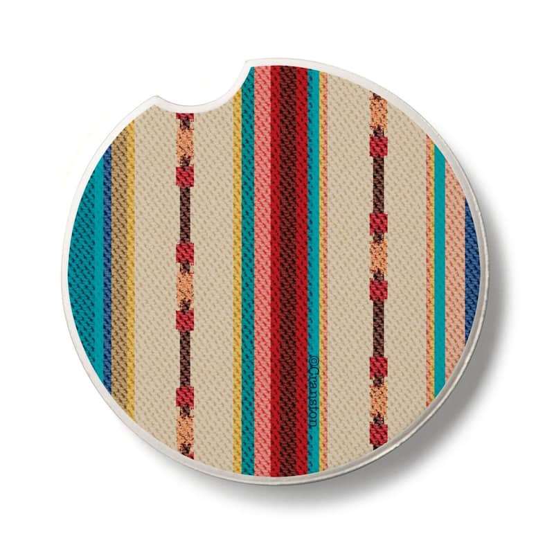 Southwest Stripe 2 Pack Absorbent Stone Coaster for Vehicle Cup Holder 2.6” Diameter Manufactured in The USA - Multi