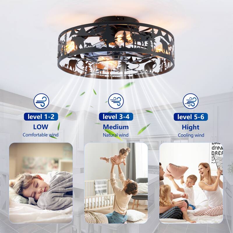 20Inch Ceiling Fans with Remote Control,6 Speed Reversible Flush Mount Low Profile Rustic - N/A