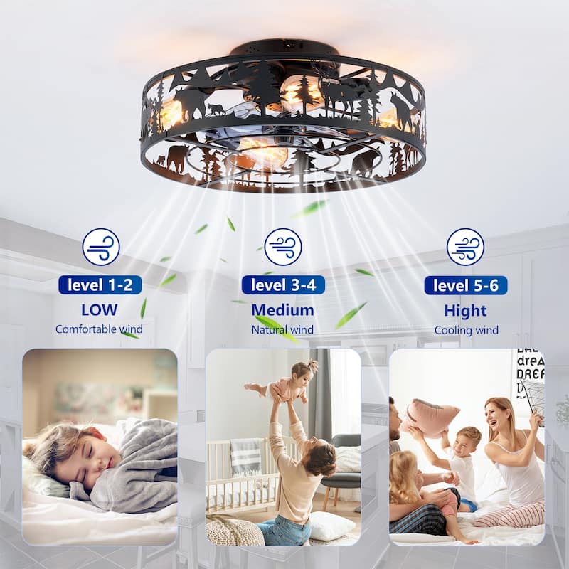 20Inch Farmhouse Ceiling Fans with Remote Control,6 Speed Reversible Flush Mount Low Profile Rustic Ceiling Fan - N/A