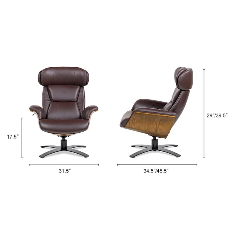 Jovan 31.5" Curved Wood Genuine Leather Recliner Lounge Chair