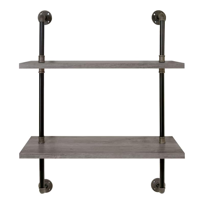 DH BASIC Industrial Vintage Grey 32-Inch Metal 2-Tier Wall Shelf by Denhour