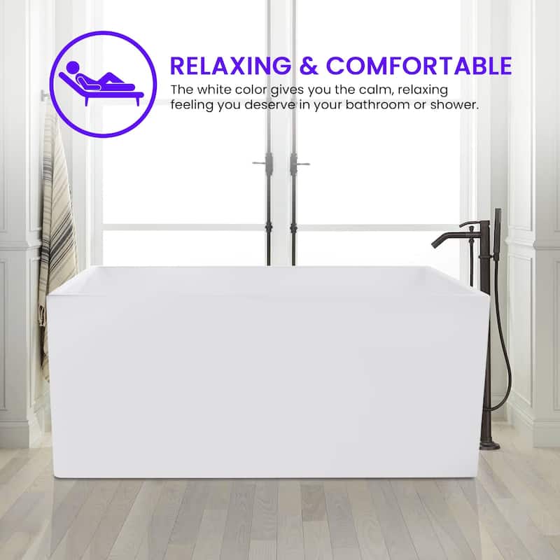Vanity Art 55" x 29" White Acrylic Flatbottom Freestanding Bathtub