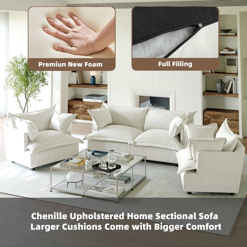 Comfy Cloud Oversized Chenille Modular Sectional Sofa Armchair Set