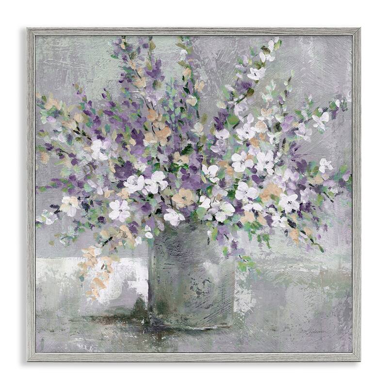 Stupell Blossoming Aster Flower Bouquet Soft Purple Bouquet Painting Framed Giclee Texturized Art by Carol Robinson - 17 x 17 - Grey