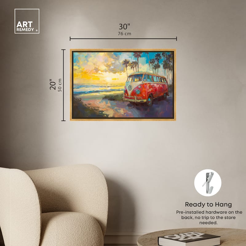 Art Remedy Memories At The Beach Framed Colorful Coastal 1 Piece Canvas Wall Art