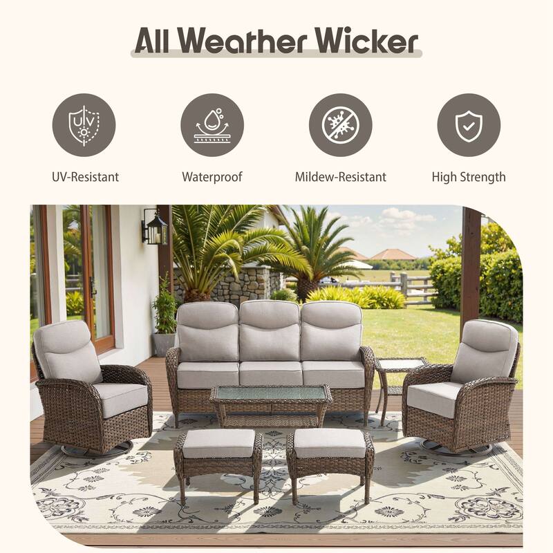 Meyreso 3-Seat Handwoven Wicker Patio Sofa with 6-Inch Thick Cushions