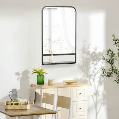 HOMCOM 34" x 21" Square Modern Wall Mirror with Storage Shelf, Mirrors for Wall in Living Room, Bedroom, Black