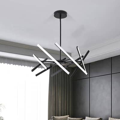 8 - Light Led Sputnik Modern Linear Chandelier - Matte Black