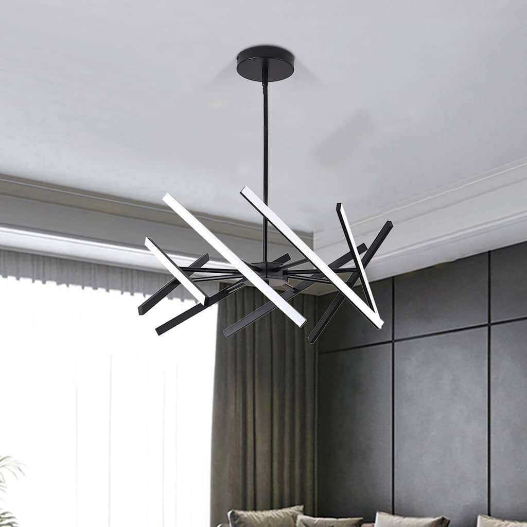 8 - Light Led Sputnik Modern Linear Chandelier - Matte Black