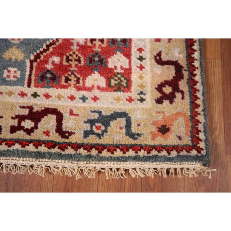 Gray Geometric Kazak Indian Runner Rug Hand-Knotted Wool Carpet - 2'6"x 8'2"