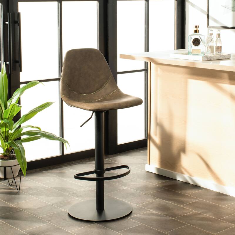 SAFAVIEH Mady Adjustable Swivel Bar Stool - 17.3" x 20" x 33.5-43.5" - 17Wx20Dx44H - Olive Pu/Black