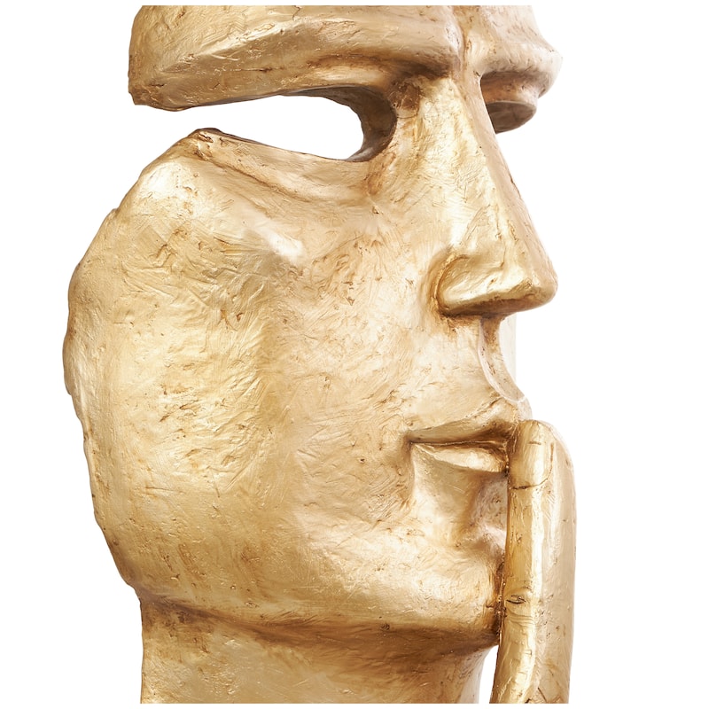 Polystone People Large Cutout Quiet Gesture Face Sculpture with Black Base - Gold - Roche River Decor - 15"W x 14"L x 40"H
