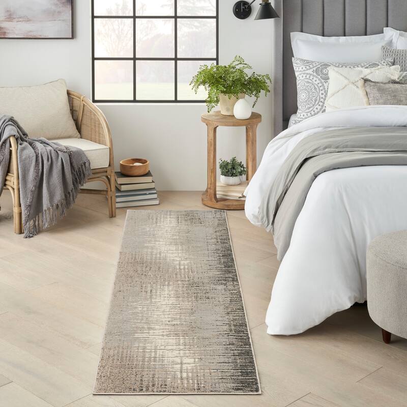 Nourison Marmara Contemporary Abstract Area Rug - 2'2" x 7'6" - Grey/Ivory - Rectangle