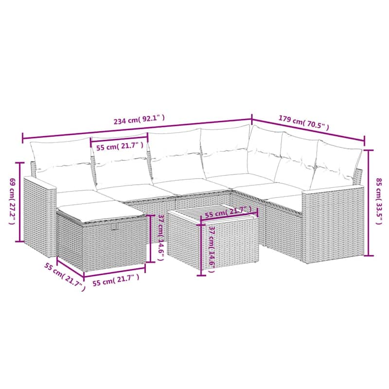 vidaXL Patio Sofa Set with Cushions Outdoor Conversation Furniture Poly Rattan