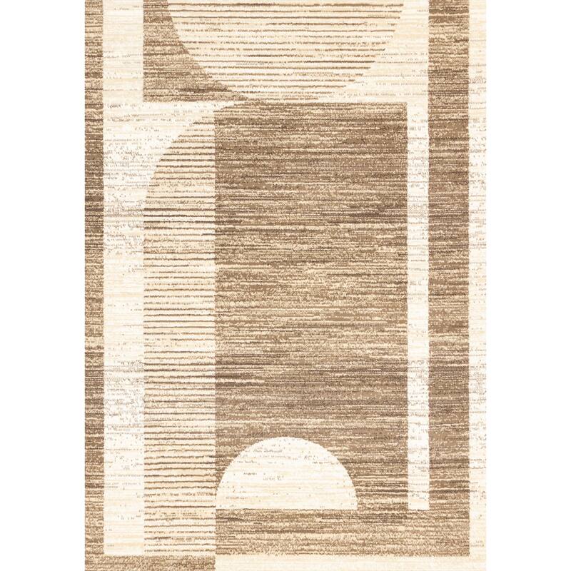 Forte Brown Beige Cream Abstract Geometric Design Rug, 5'3" x 7'5"