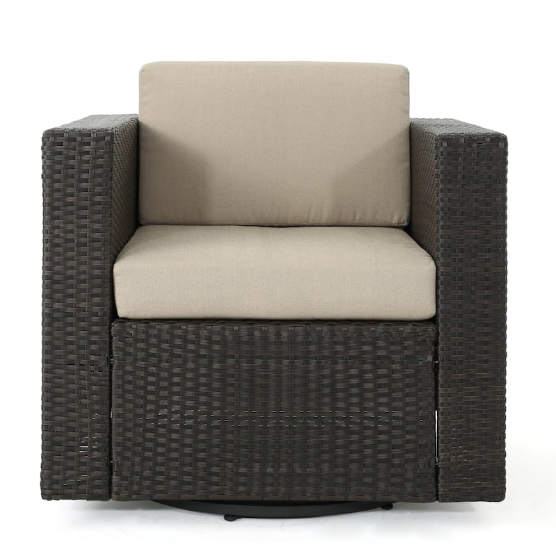 Puerta Outdoor Wicker 3-piece Swivel Chat Set with Cushions by Christopher Knight Home