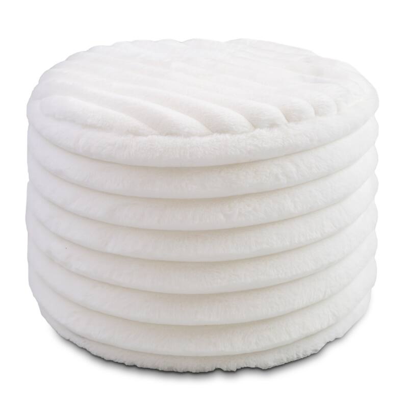 Plush Faux Fur Ribbed Pouf Ottoman - 22" - Cream