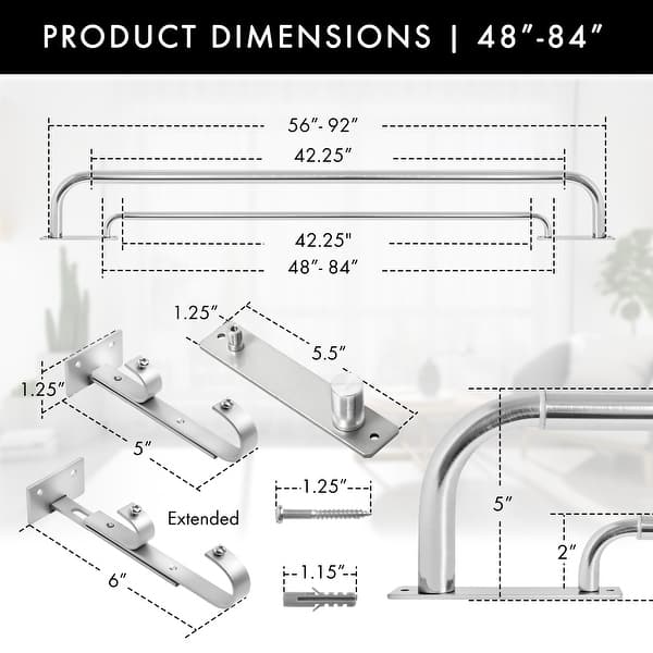 dimension image slide 13 of 21, Meriville Double Wrap Around Blackout Curtain Rod Set - 1-inch Diameter Front Rod and 5/8-inch Diameter Back Rod