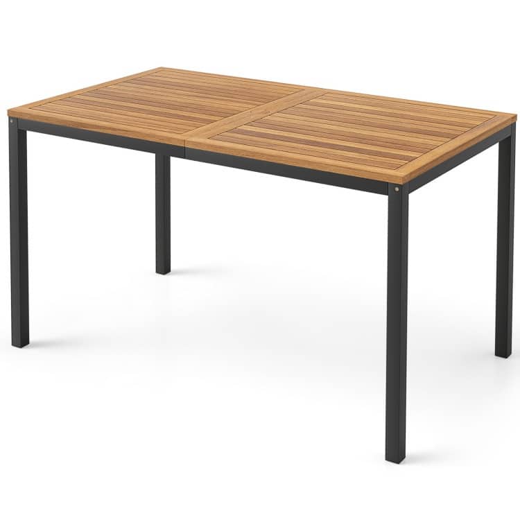 Wood Black Acacia 4 Piece Patio Dining Set with Bench and Cushions - Table Size: 47" x 27.5" x 29"