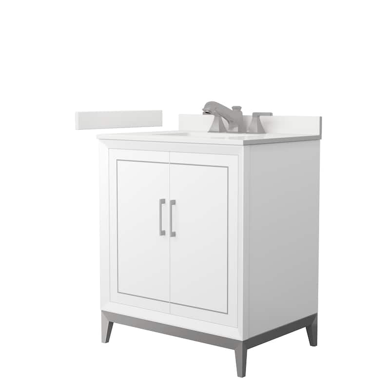 Marlena 30-inch Single Vanity, Quartz Top - White, Nickel Trim, White Quartz Top