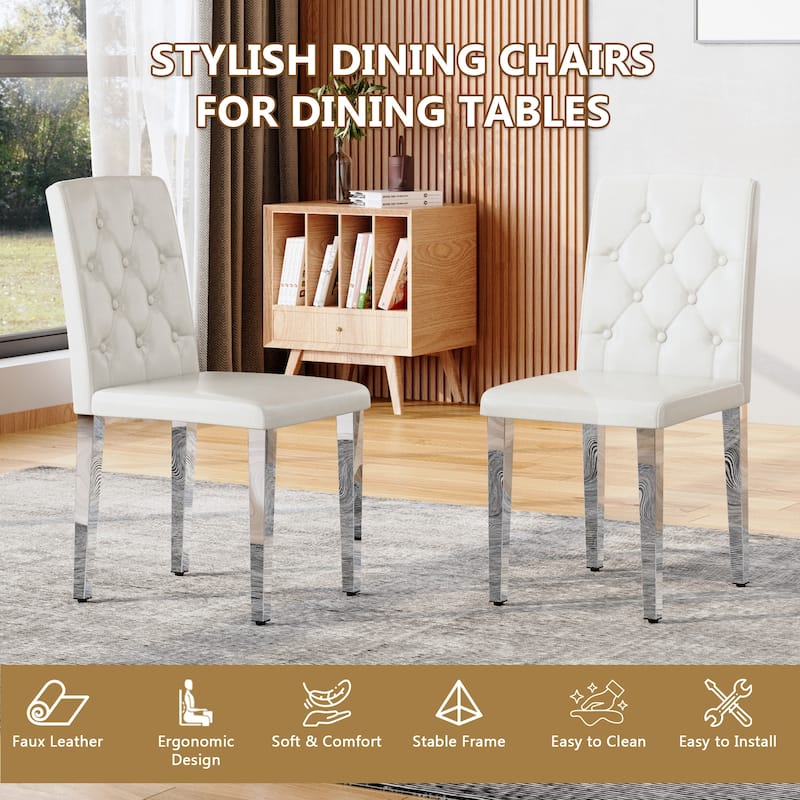 Modern PU Dining Chair with Ergonomic Buckle Backrest and Adjustable Non-Slip Feet, for Restaurants, 4-Piece Set