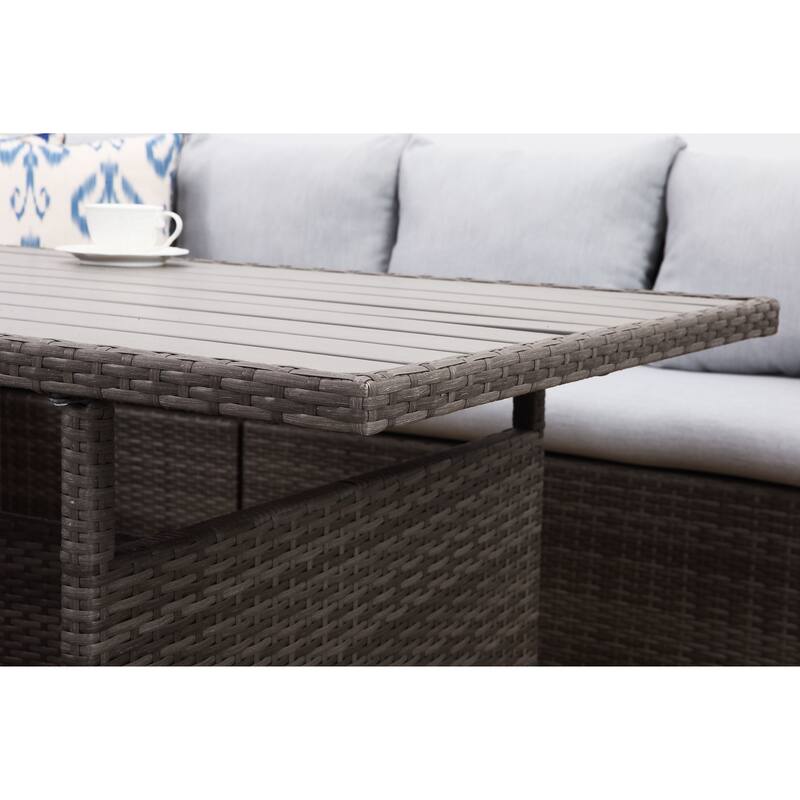 7 Pcs Patio Furniture Set, Outdoor Sectional Sofa Set, All Weather Rattan Conversation Set with High Dining Table and Ottoman