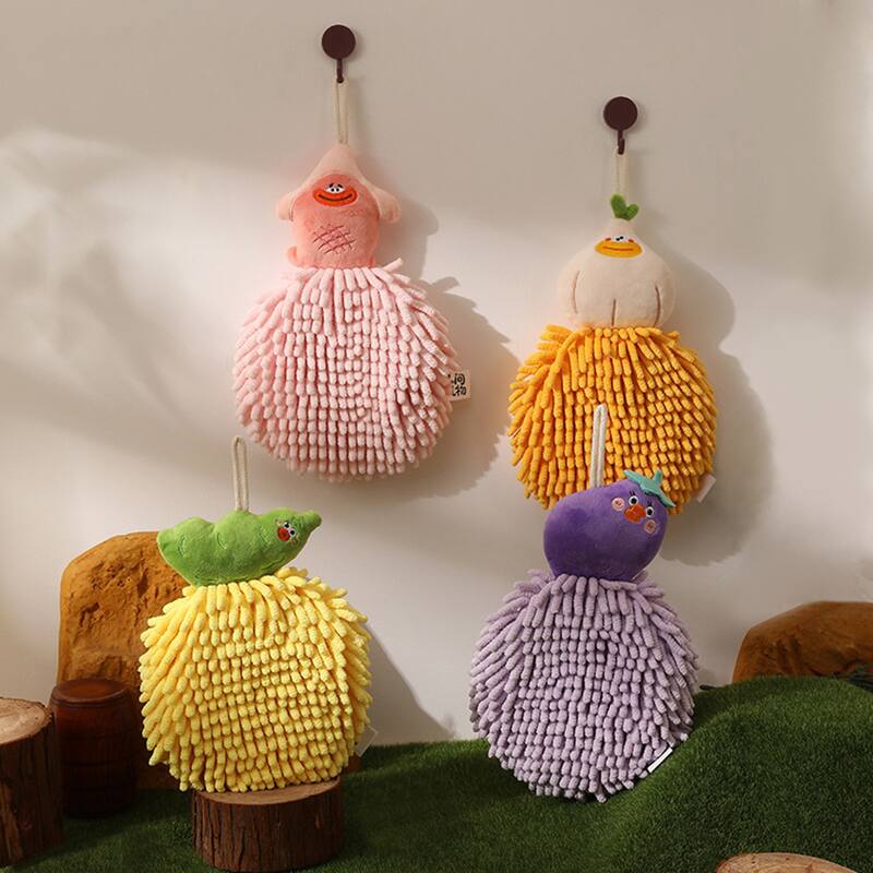 Cute Cartoon Fuzzy Ball Hand Towels, Soft and Quick Dry Decorative Hanging Hand Towel Set for Bathroom, Kitchen, Toilet