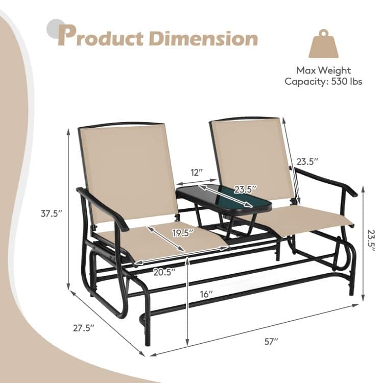 Comfortable 2-Person Loveseat for Patio and Garden - 57" x 28" x 38" (L x W x H)