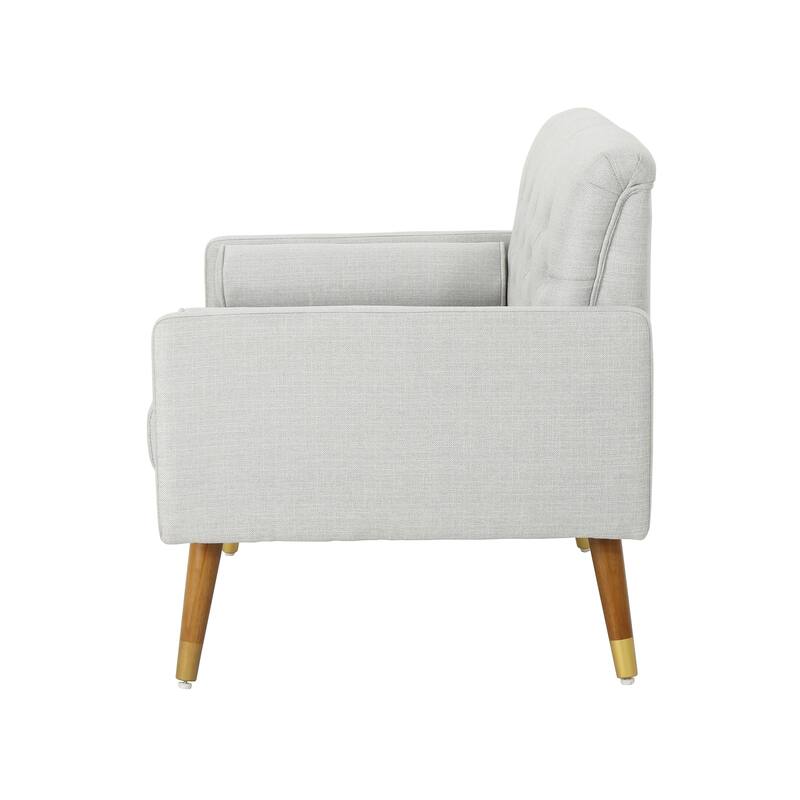Light Grey Modern 38.25" Upholstered Button Tufted Club Chair with Bolster Pillows and Rubber Wood Legs