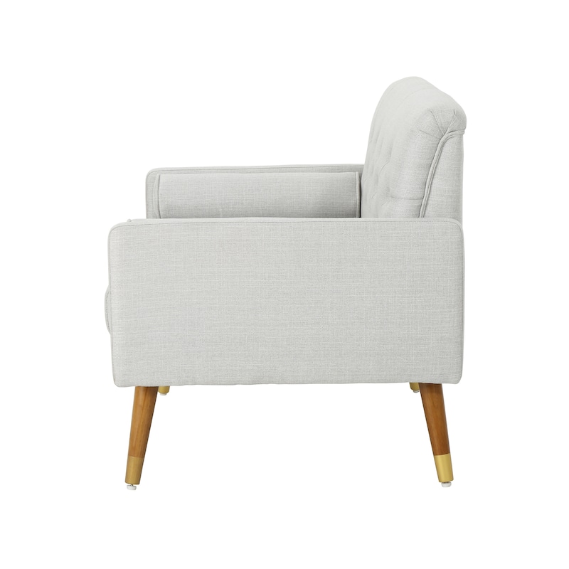 Modern 38.25" Upholstered Button Tufted Club Chair with Bolster Pillows and Rubber Wood Legs