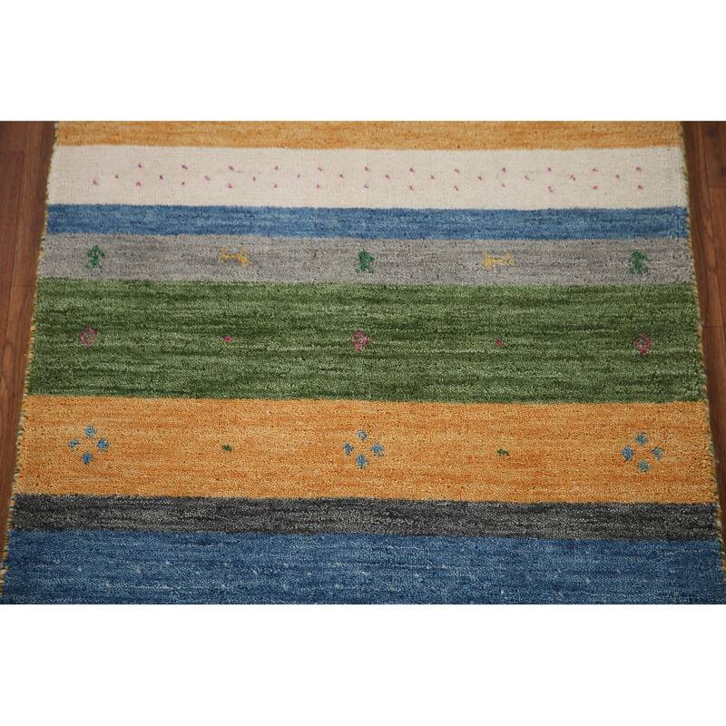Striped Gabbeh Oriental Area Rug Hand-knotted Wool Carpet - 2'6"x 4'11"