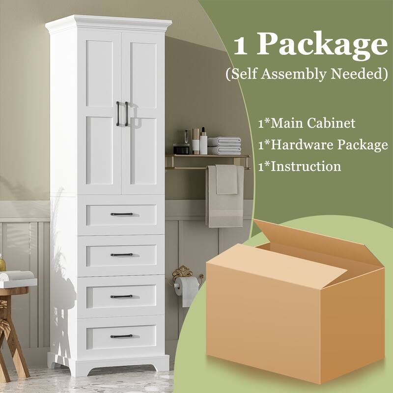 Roomfitters 71.6" Tall Freestanding Bathroom Cabinet with 2 Doors, 3 Drawers and Adjustable Shelves, White